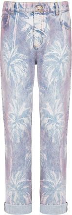 Balmain palm tree-print boyfriend jeans - women - Cotton - 38 - Blue