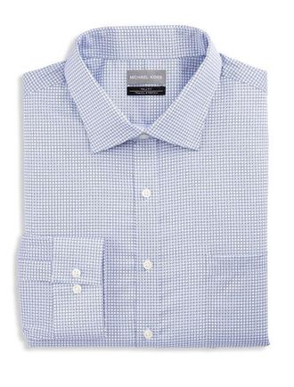 Michael Kors Big & Tall Linked Grid Performance Dress Shirt in Navy at Nordstrom, Size 18.5 - 36