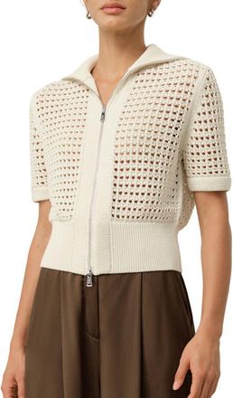 LilySilk Toscana Pointelle Knit Double-Zip Cardigan in Lily White at Nordstrom, Size X-Large