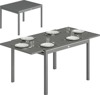 OEM Tavolo Da Giardino Allungabile Per 6-8 Persone Con Piano A Doghe, In Alluminio, 110-170x90x75 Cm, Grigio Scuro