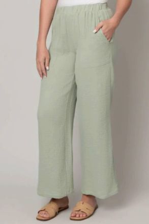 EightyFive Cotton Gauze Pull Wide Leg Pant In Sage