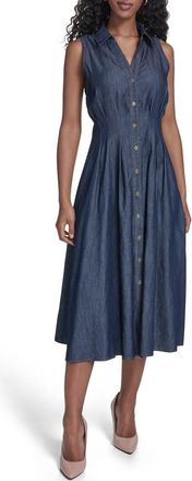 Tommy Hilfiger Sleeveless Cotton Blend Chambray Shirtdress in Dark Wash at Nordstrom Rack, Size 18 (Similar To 16W)