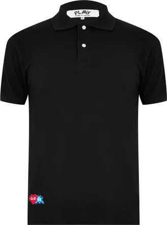 Comme Des Gar&ccedil;ons Black Heart Invader Logo Cotton Polo Shirt
