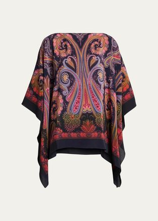Etro Paisley Degrad&eacute; Silk Poncho Top