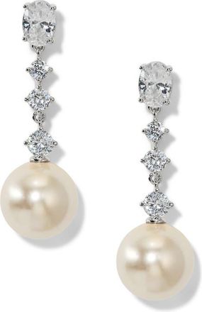 Nadri Imitation Pearl Cubic Zirconia Linear Drop Earrings in Rhodium at Nordstrom