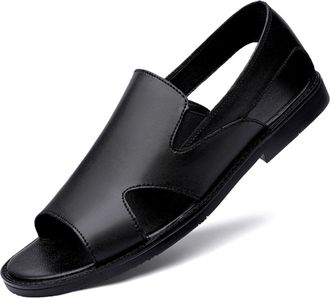 Generic Mens Genuine Leather Flat Slides Sandals Classic Open Toe Slip On Non Slip Outdoor Casual Slippers Summer Lightweight Beach Sandals (5.5,Black 3)