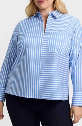 Foxcroft Bella Stripe Popover Top in Periwinkle Blue/White at Nordstrom, Size 1 X