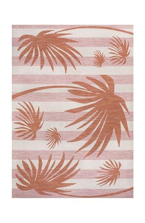 Jonathan Y Designs Veronica Classic Beach Stripe and Palm Leaf Indoor/Outdoor Area Rug in Pink/cream at Nordstrom, Size 8Ft 0In X 10Ft 0In