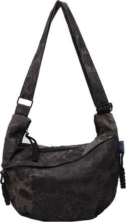 Generic Women Canvas Hobo Sling Bag Multi-pockets Fashion Shoulder Bag Large Capacity Crescent Crossbody Bag Adjustable Strap Outdoor Travel Bag (Black)