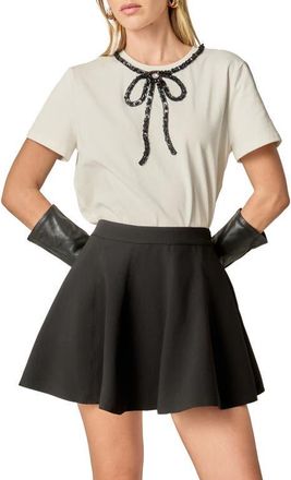 English Factory Beaded Bow Cotton T-Shirt in White at Nordstrom, Size X-Small