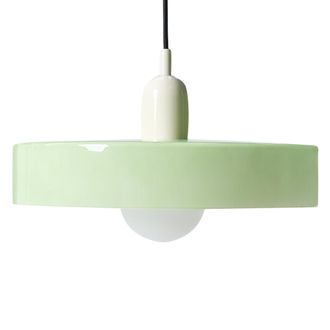 Beliani L&aacute;mpara Colgante De Vidrio Con Pantalla Circular Luminaria Moderna Verde Menta Paala