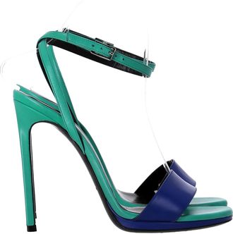 Saint Laurent Pre-owned Womens Jane Ankle Strap Heeled Sandals in Green and Blue Leather - Size EU 38