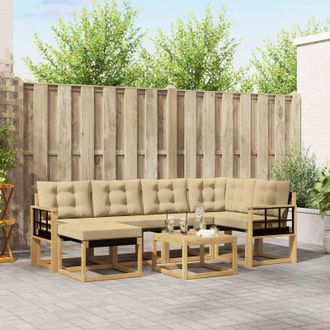 vidaXL Vidaxl Set Di Divani Da Esterno 7 Pz Bianco E Beige