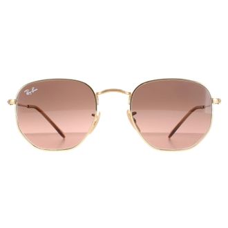 Ray-Ban Square Polished Gold Brown Gradient Hexagonal RB3548N