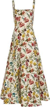 Alice & Olivia Polly Floral Linen-blend Midi Dress - White - 10 (UK14 / L)