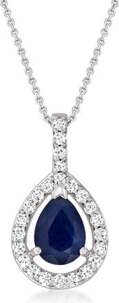 Ross-Simons Sapphire and. Diamond Pendant Necklace in 14kt White Gold