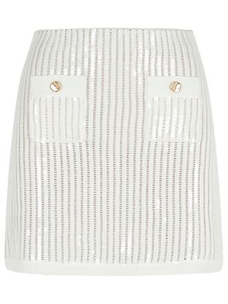 Self Portrait Crochet Skirt In White Cotton Blend