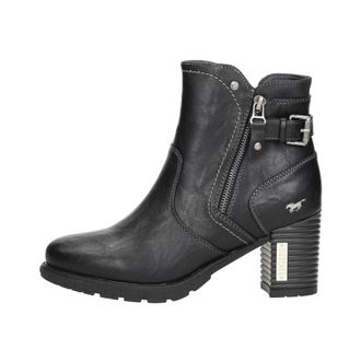 Mustang Enkellaarsjes Hak - Dames - Laarzen met Hak - Zwart - 40 EU - Leer - Schoenen