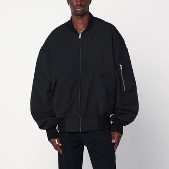 Entire studios Black Zip Up Bomber Jacket In Wool Blend