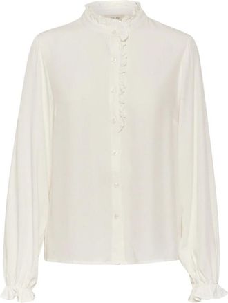 Cream Sneeuwwit overhemd met pofmouwen - Dames - Overhemden - Wit - 2XL - Overhemden