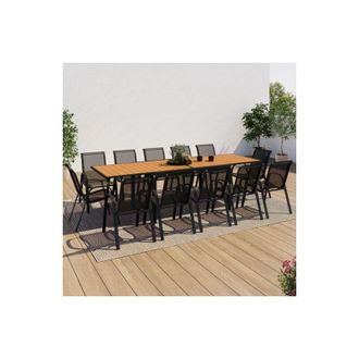 IDMarket Conjunto De Muebles De Jard&iacute;n Poly Mesa Extensible 135/270 Cm Y 12 Sillas Madera Y Negro