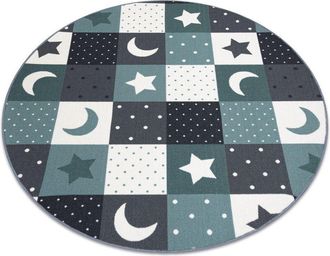 RugsX Rugsx - Carpet for kids stars circle childrens turquoise / grey blue round 200 cm