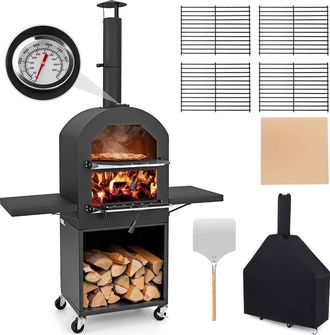 Costway Costway Forno Per Pizza Da Esterno Con Ruote, Forno A Legna Per Pizza Con Copertura Protettiva, Pala Per Pizza, Griglie E Termometro Integrato, Per Bb