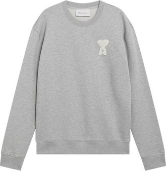 Ami Sweatshirt met ronde hals en gebreide patch - Heren - Sweatshirts - Grijs - XS - Katoen - Hoodies & sweatvesten