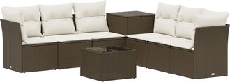 vidaXL Juego De Sof&aacute; 8 Uds. Marr&oacute;n Y Crema Blanca Vidaxl