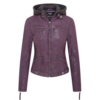 Infinity Leather Womens Hooded Classic Biker Jacket - Brazzaville - Purple Nappa Leather - Size 20 UK