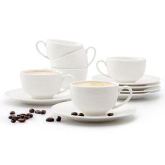 Elama Luna 12 Piece 3 Ounce Porcelain Espresso Cup Set with Saucers in White at Nordstrom