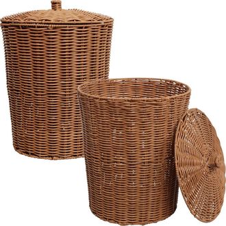 Happimess Resin 4.7-Gallon Tapered Round Wicker Watebasket with Lid in Brown at Nordstrom