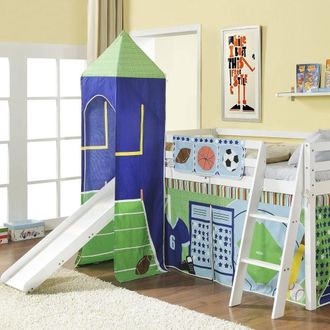 N&ouml;a & Nani Cabin Bed Midsleeper with Slide and Sports Tent & Tower in White | Size: Single