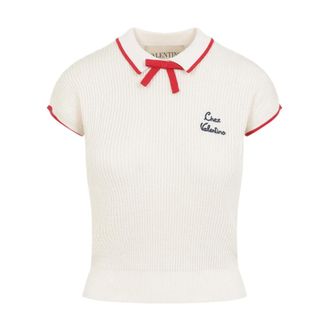 Valentino Cotton Top - female - Valentino - Round-neck Knitwear - Beige - M - Knitwear