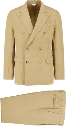 Boglioli Beige Double-Breasted Cotton Linen Suit