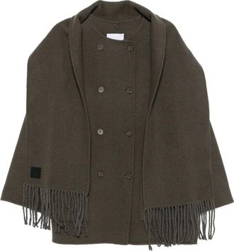 Isabelle Blanche Cappotto con frange e foulard - Verde