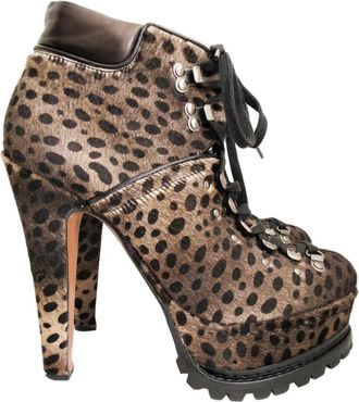 Alaia Azzedine Alaia Leopard Calf Hair Lace Up Ankle Boots Size 40