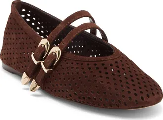 Steve Madden Lissa Perforated Mary Jane Flat in Brown Suede at Nordstrom Rack, Size 6.5
