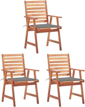 vidaXL Vidaxl - Sillas Comedor De Jard&iacute;n Y Cojines 3 Uds Madera Maciza Acacia
