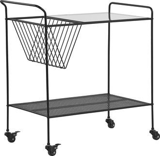 Beliani Carrito De Cocina De Vidrio Templado Tablero De Metal Negro 70 Cm Ruedas Estante Moderno Industrial Alamo