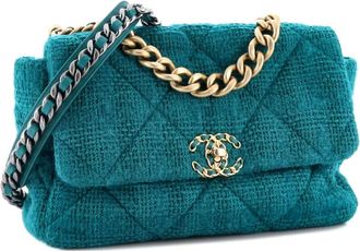 Chanel 19 Flap Bag Quilted Tweed Large crossbody bag - Groen
