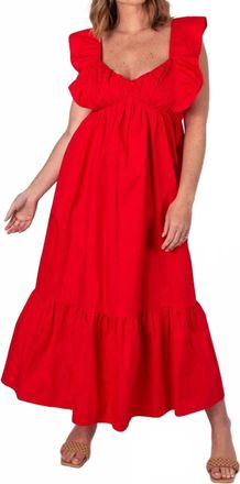 THML Clothing Florence Flutter Sleeve Midi Dress In Red