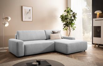 HOME AFFAIRE Ecksofa »TORGE (264cm), Schlafsofa in Cord, Samtvelours o Struktur fein, L-Form« Schlaffunktion, Bettkasten, Liegefläche: 125/210 cm