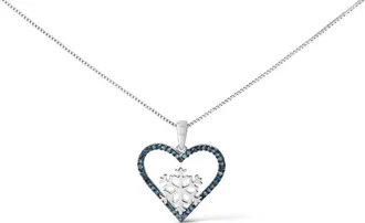 House of Brilliance 925 Sterling Silver 1/10ct TDW Blue Treated Diamond Heart Pendant Necklace at Nordstrom