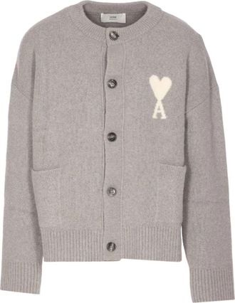 Ami Big Heart Logo Alpaca Cardiga Gray UKC366-KN0135-058
