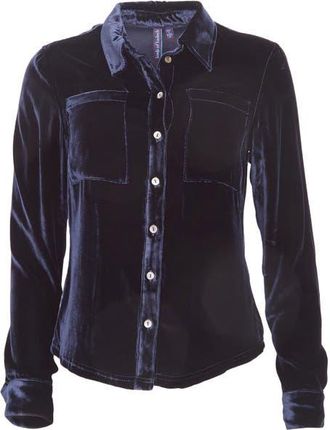 Lords of Harlech Sylvia Velvet Shirt in Navy Velvet at Nordstrom, Size Xx-Large