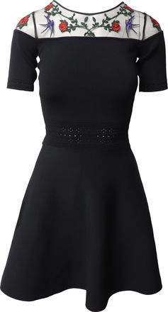 Sandro Rose Appliqued Mini Dress in Black Viscose