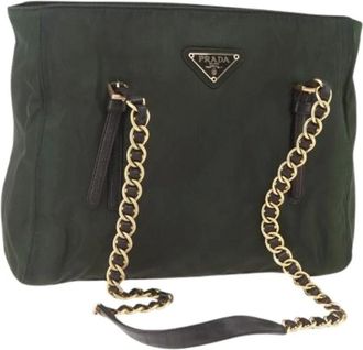 Prada Pre-owned Shoulder Bags, female, Green, Size: ONE SIZE Pre-owned Nylon Shoulder Bag