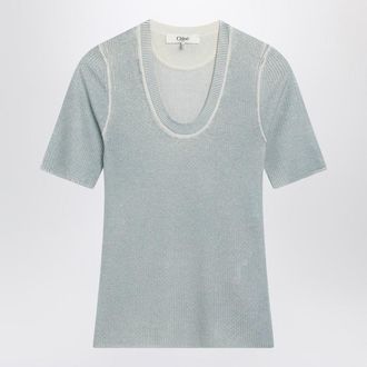 Chlo&eacute; Blue-Grey Wool-Blend Knit Top