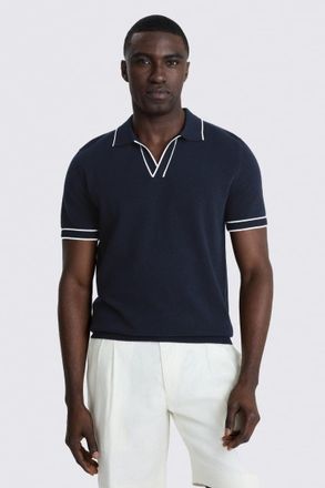 Moss Navy Contrast Placket Cotton Skipper